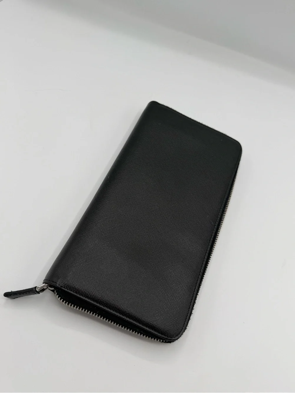 Prada Organizer Saffiano Leather Zip Around Travel Wallet Black
